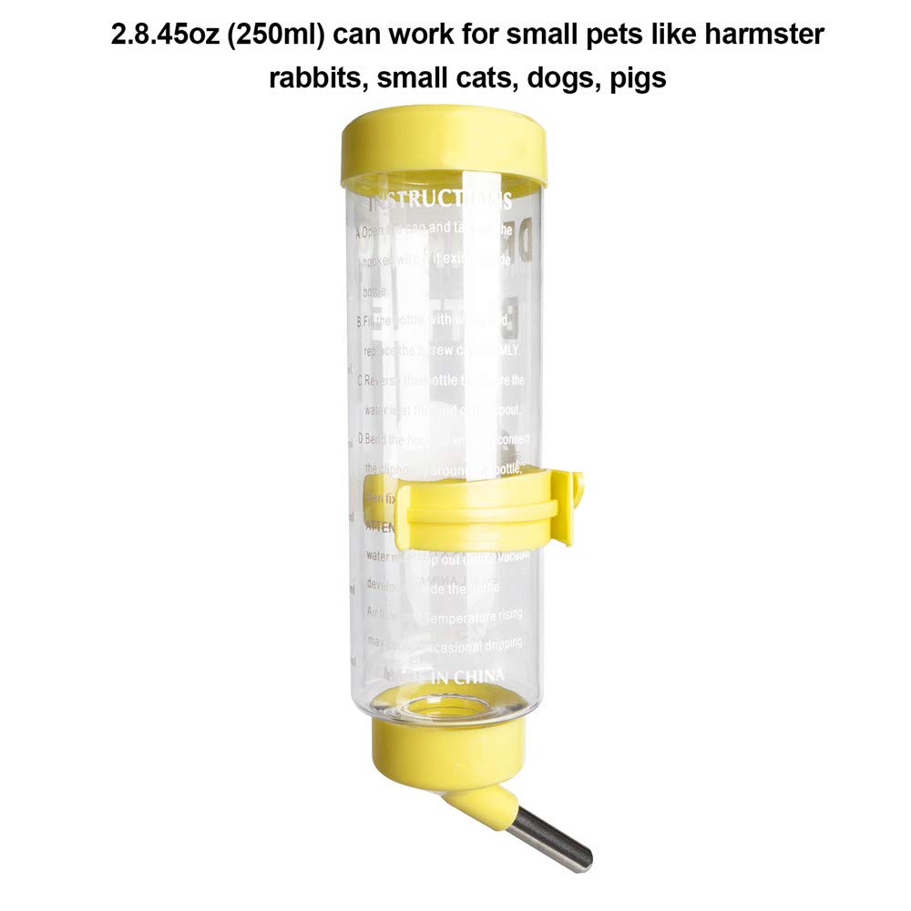 2Pcs 8.45 Oz No Drip Small Animal Water Bottle, Cage Water Bottles For Small Pet/Bunny/Ferret/Hamster/Guinea Pig/Rabbit