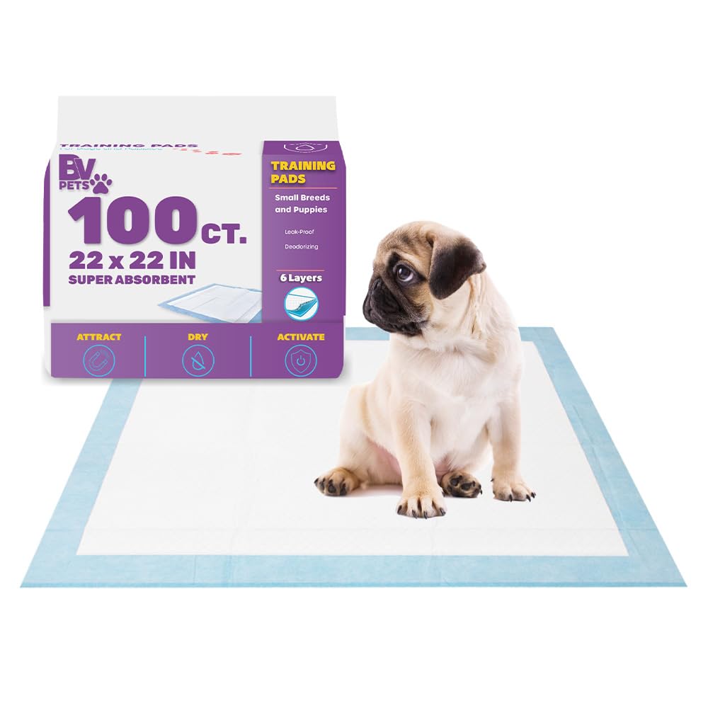 Bv Puppy Pads Leak-Proof 100 Count 22'X 22' | Pee Pads For Dogs Quick Absorb 6-Layer- Dog Pee Pads- Dog Pads 100 Pack- Potty Pads For Dogs- Puppy Pee Pads, Pee Pad Training Pads For Dogs, Pet Pee Pads