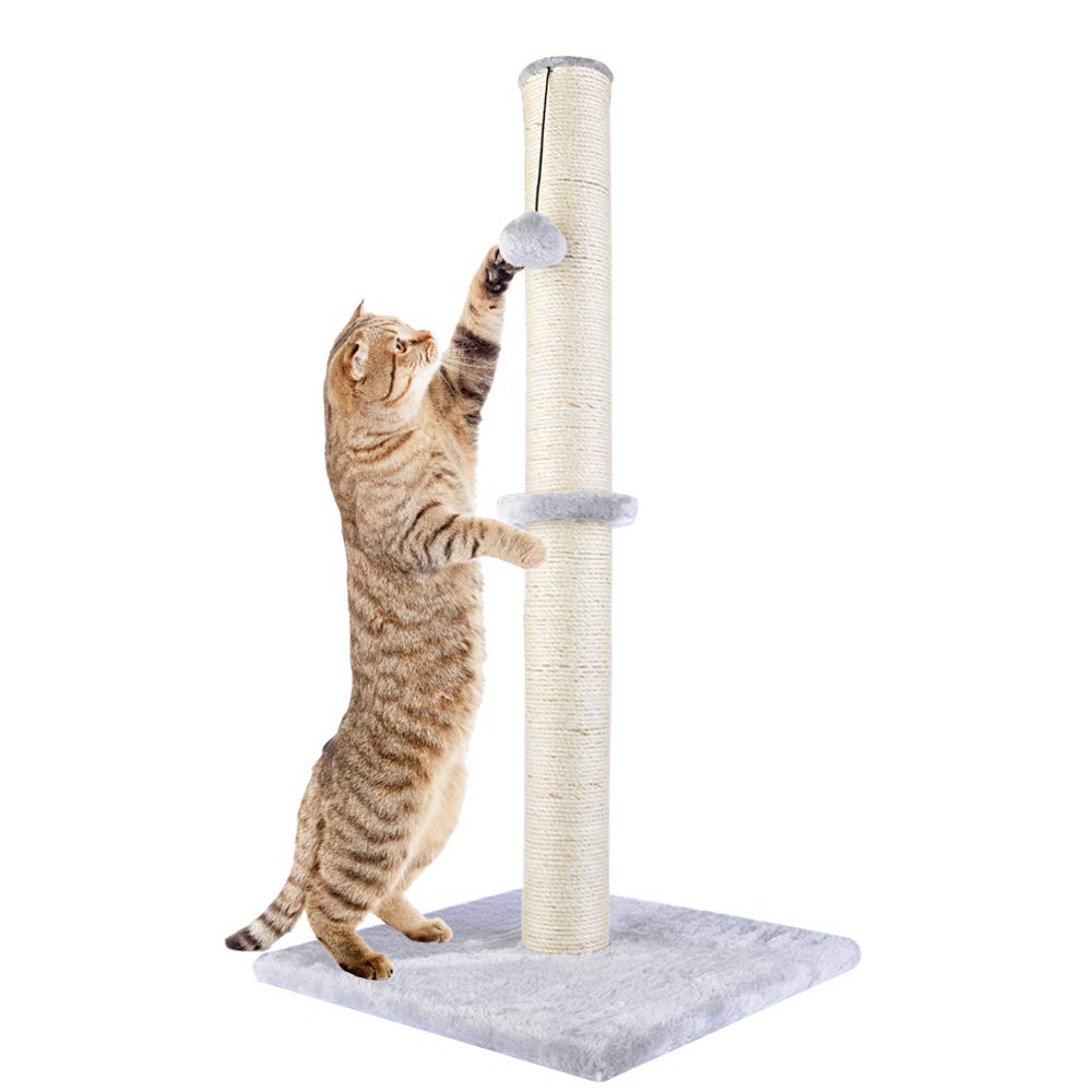 Dimaka 29' Tall Cat Scratching Post For Indoor Cats And Kittens, Cat Activity Scratcher Premium Sisal Rope Scratch Tree With Dangling Ball (Grey)