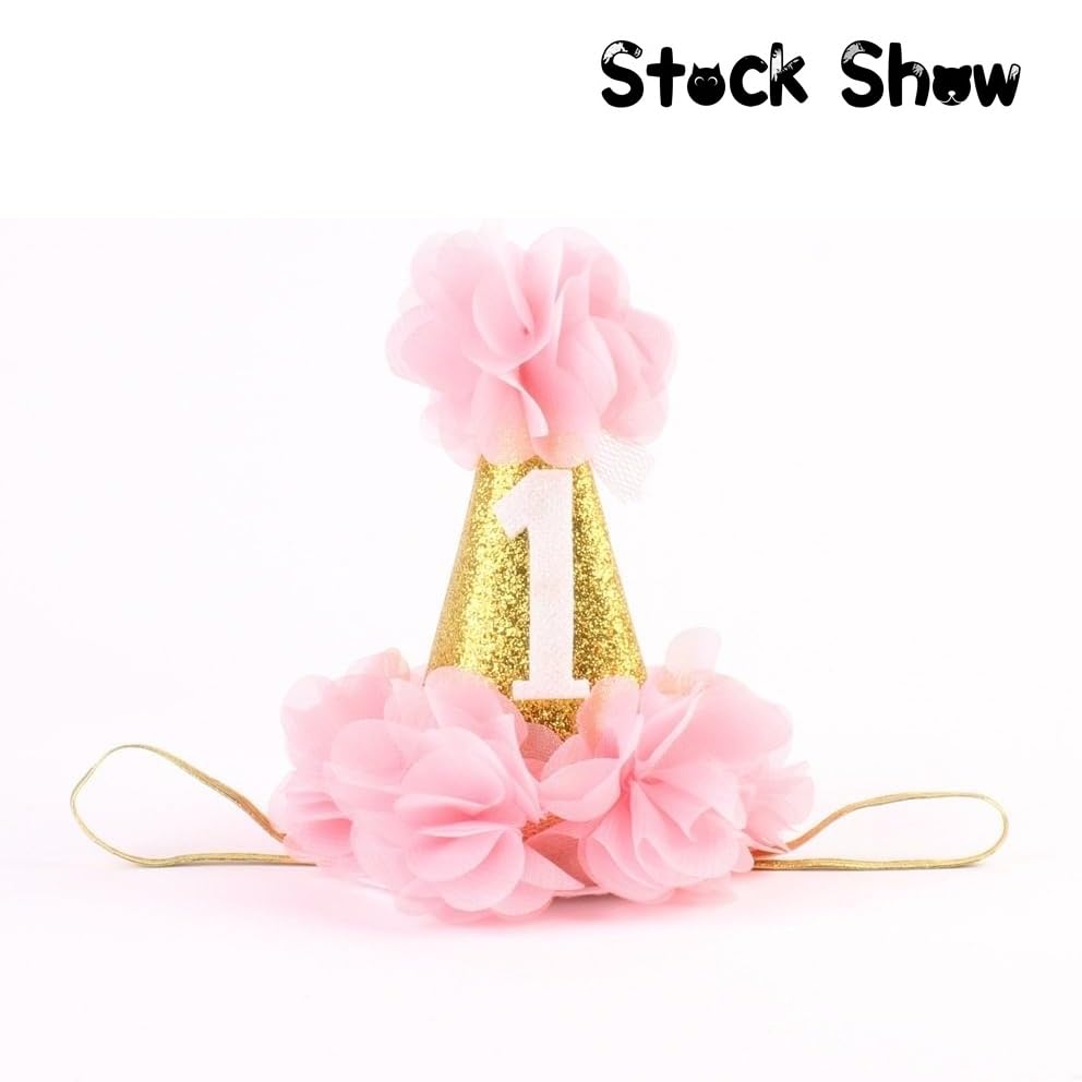 Stock Show 1St Pet Birthday Cone Hat Dogs Cats Holiday Party Hat Headwear Costume With Flowers Accessories And Adjustable Headband For Small Medium Dogs Cats Pets Baby (Pink)