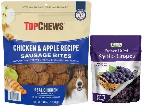 Top Chews Chicken & Apple Sausage Bites, Proudly Made in USA, Net Weight. 2.5 lbs - 100% Natural Dog Treats, and No Artificial P