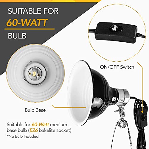Simple Deluxe 50W Reptile Ceramic Heat Bulb No Light Emitting With 5.5 Inch 60W Dome Light Clamp Lamp Fixture And Digital Thermostat Controller, For Incubating Chicken & Amphibian Pet