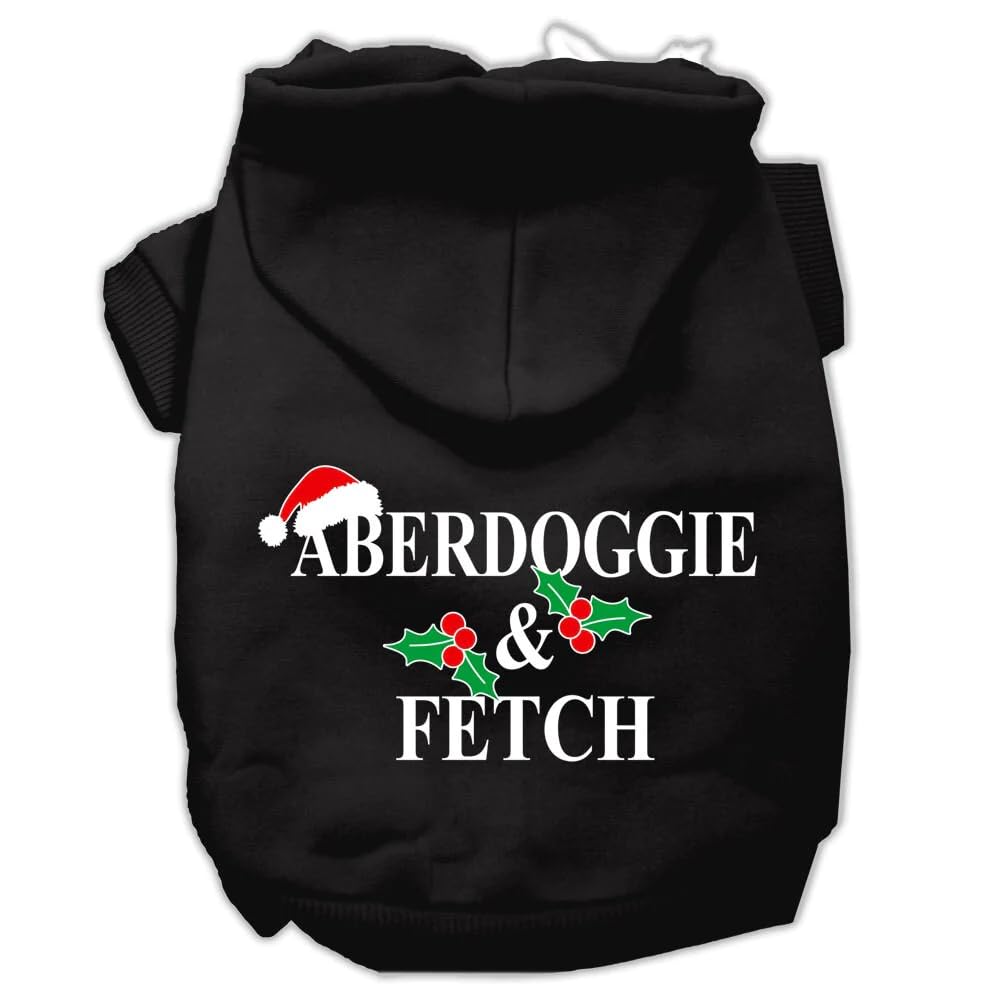 Christmas Pet Dog and Cat Hoodie Screen Printed, Aberdoggie & Fetch Bright Pink XL (14-20 lbs.) \