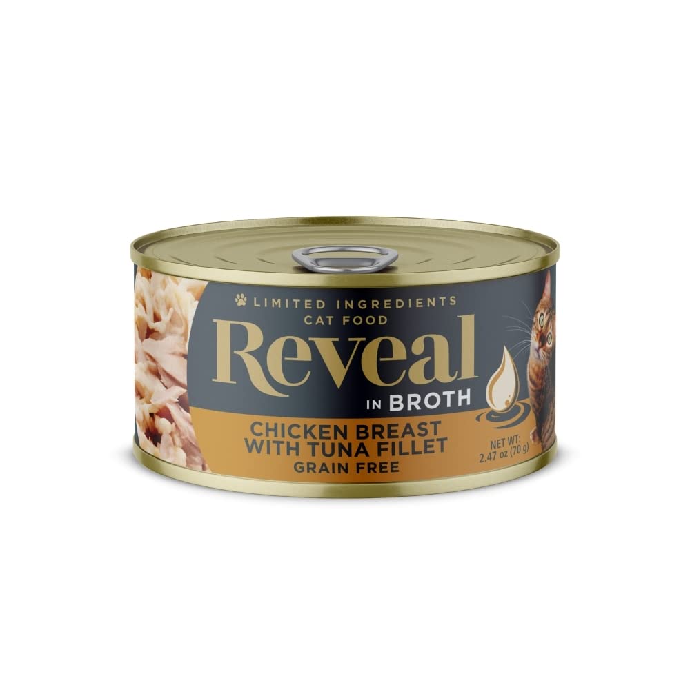 Reveal Natural Wet Cat Food, 24 Count, Grain Free, Limited Ingredient Canned Food for Cats, Chicken Breast with Tuna in Broth, 2