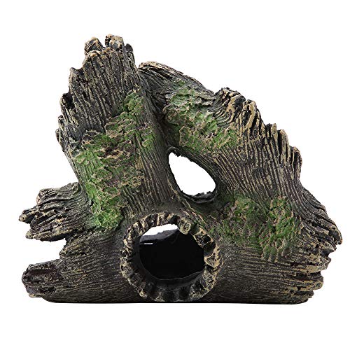 Aquarium Tree Stump, Resin Hollow Tree Trunk Habitat With Hideout Holes For Cichlid Betta Fish Tank Decoration