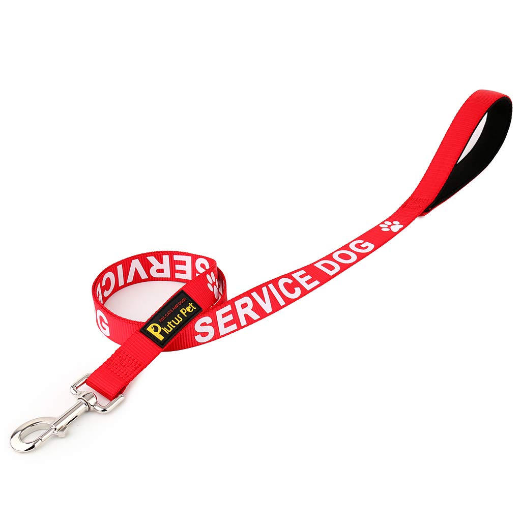 Plutus Pet Service Dog Leash with Soft Neoprene Padded Handle,Printed in Large Letters on Both Sides,4ft Long,Red,3/4'' Wide for