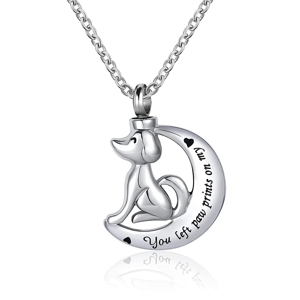Mzc Jewelry Pet Dog Cremation Urn Necklace For Ashes You Left Paw Prints On My Heart Keepsake Pendant Ashes Holder For Women Men