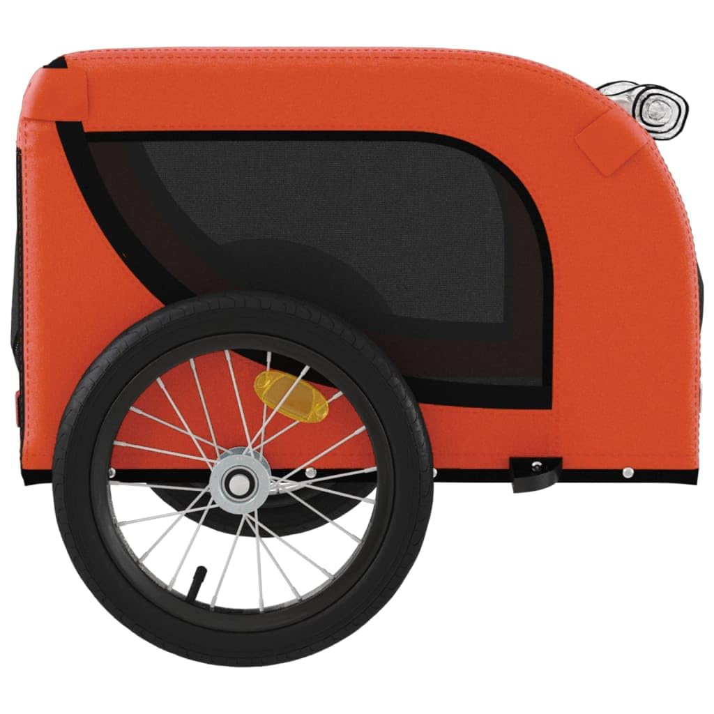 Vidaxl Pet Bike Trailer - Durable Oxford Fabric And Iron Frame With Comfort Features - Orange And Black - Ideal For Small Pets And Cargo Transport
