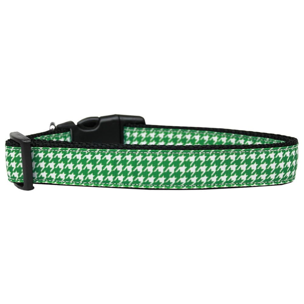 Pet Dog & Cat Nylon Collar or Leash, &quot;Houndstooth Emerald Green&quot; LG Collar