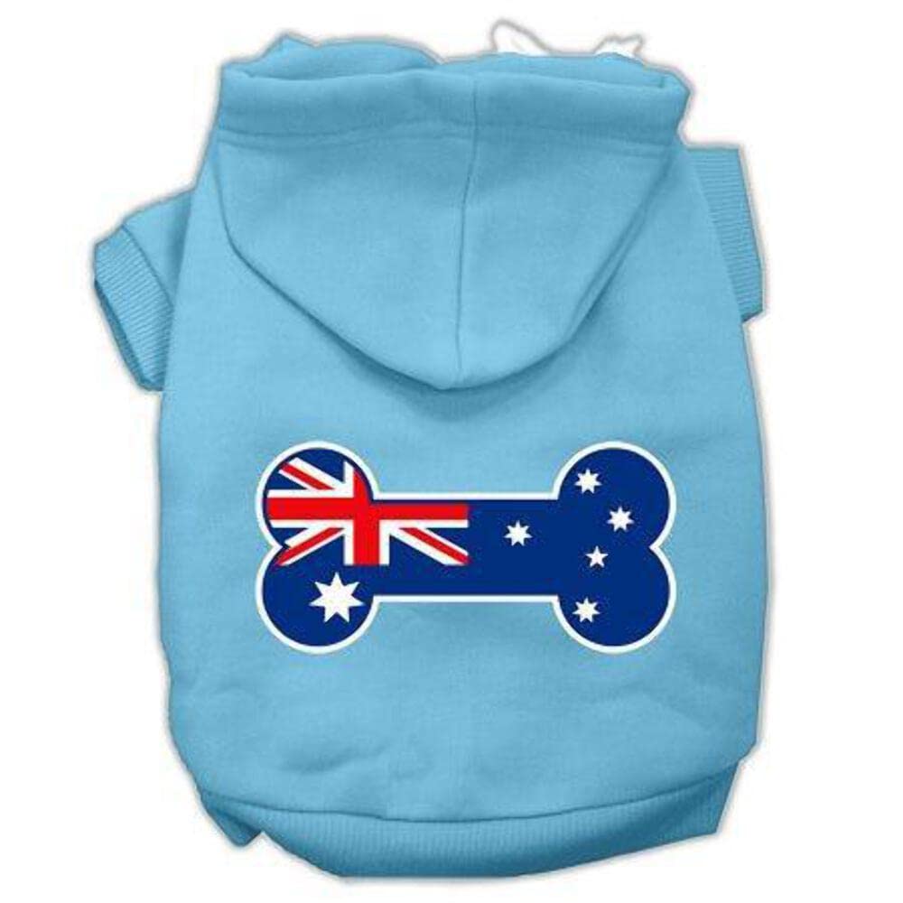 Pet Dog & Cat Hoodie Screen Printed, 'Bone Shaped Australian Flag' Baby Blue Md (6-10 Lbs.)