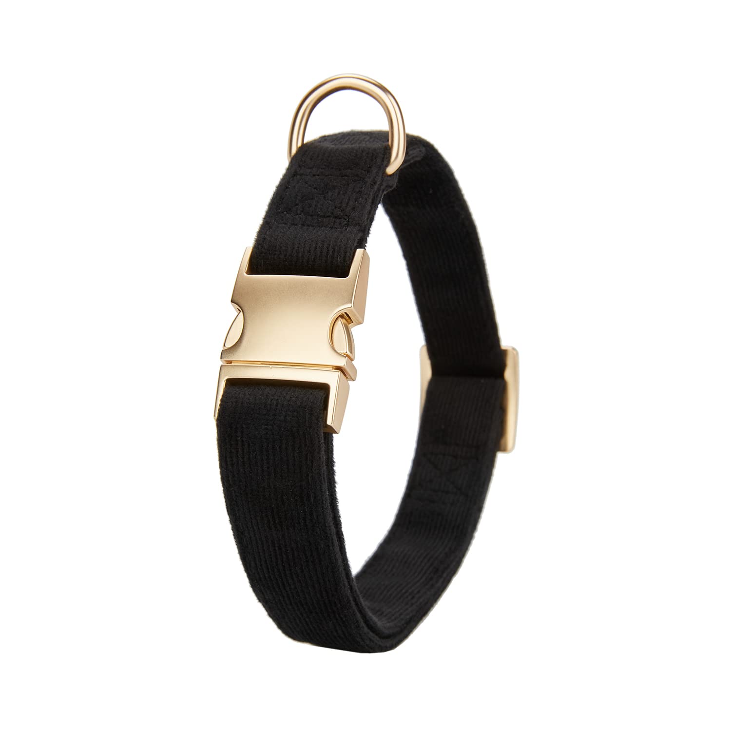 YUDOTE Soft Cotton Dog Collar with Metal Buckle Adjustable Heavy Duty Comfy Corduroy Collars for Small Medium Large Dogs,Black,S