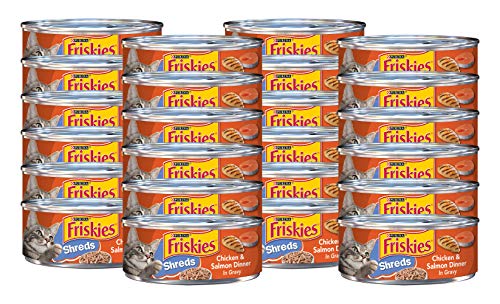 Friskies Savory Shreds Chicken & Salmon Dinner In Gravy Canned Cat Food  5.5oz Cans (Pack of 24)