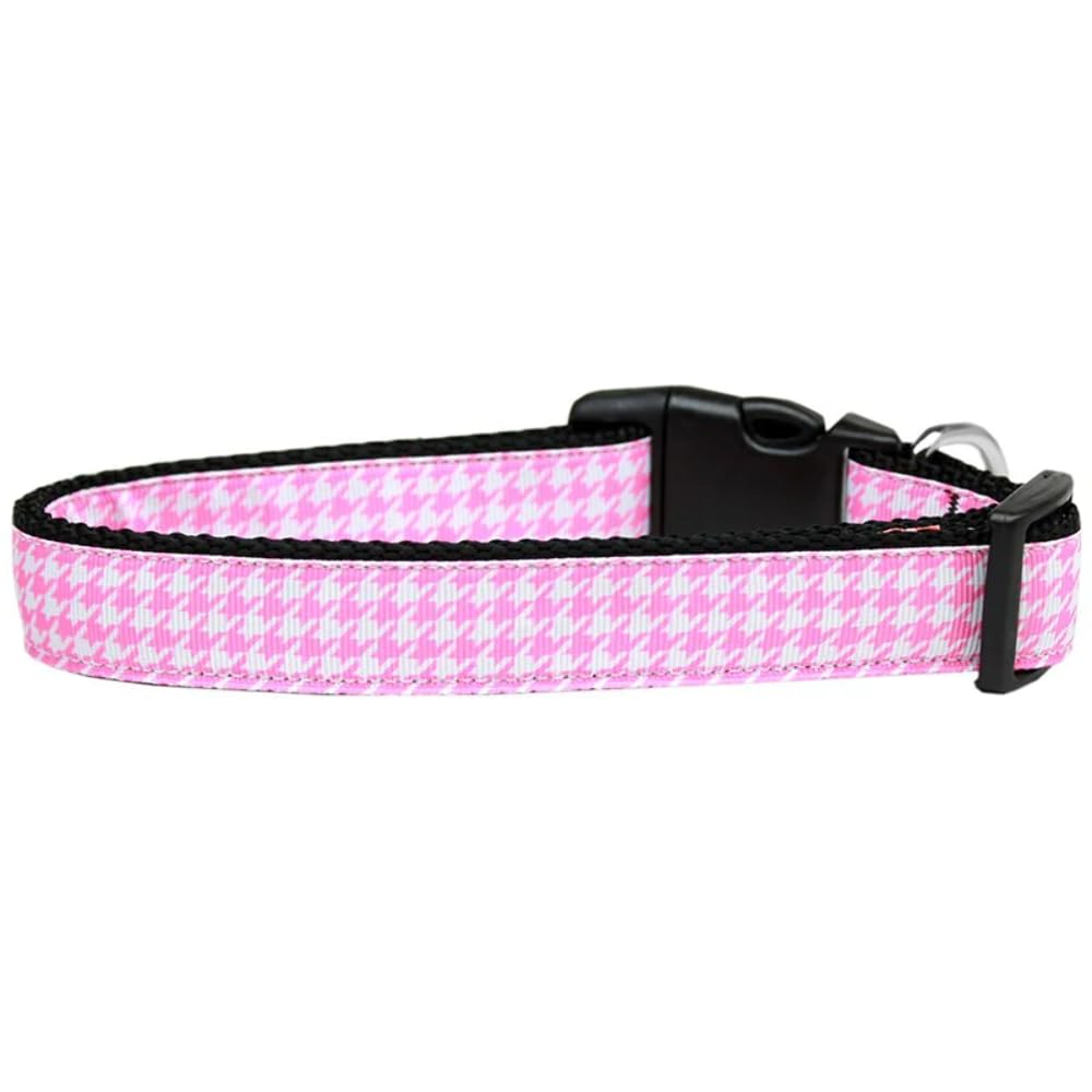 Pet Dog & Cat Nylon Collar or Leash, &quot;Houndstooth Pink&quot; XL Collar