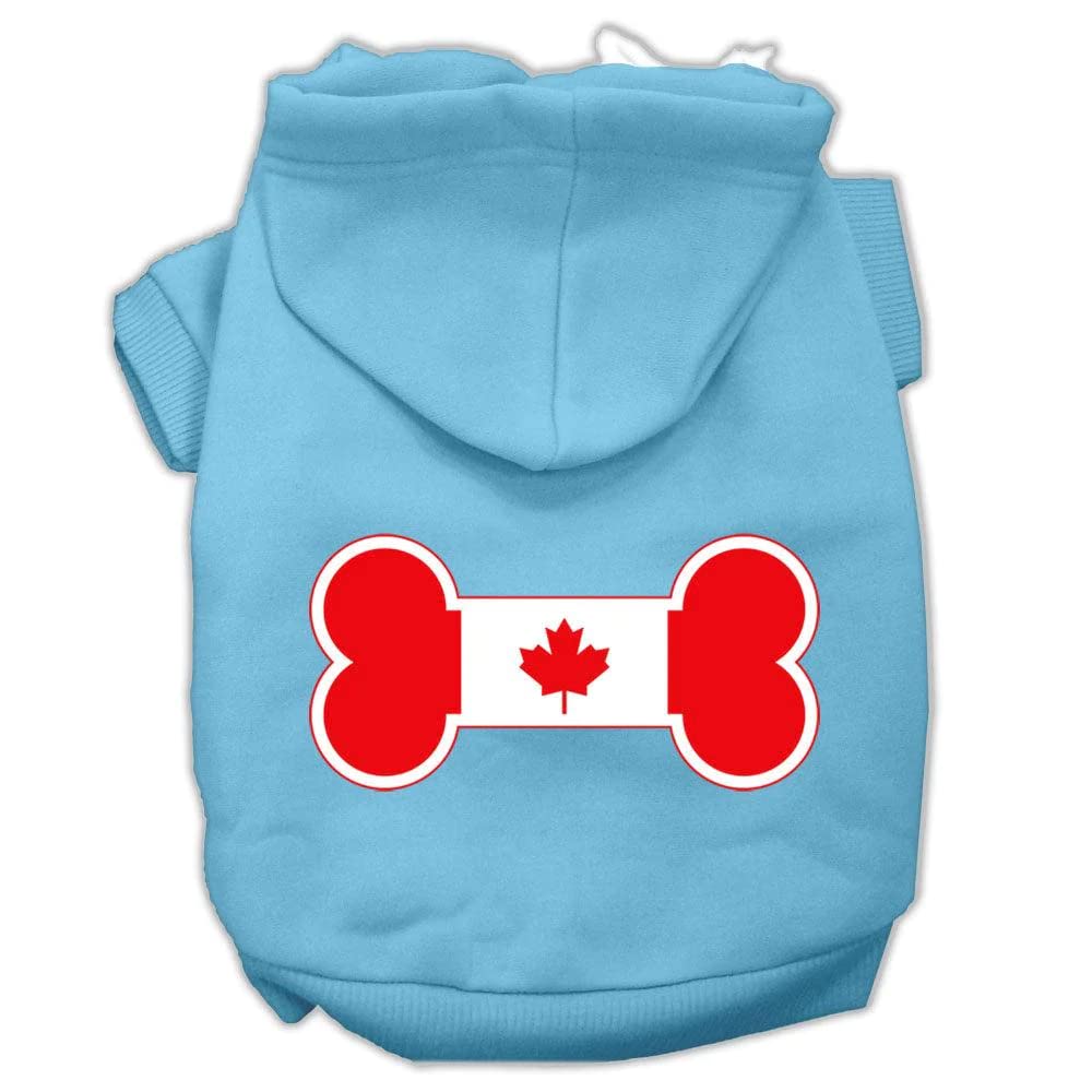 Mirage Pet Products 10&quot; Bone Shaped Canadian Flag Screen Print Pet Hoodie, Small, Baby Blue