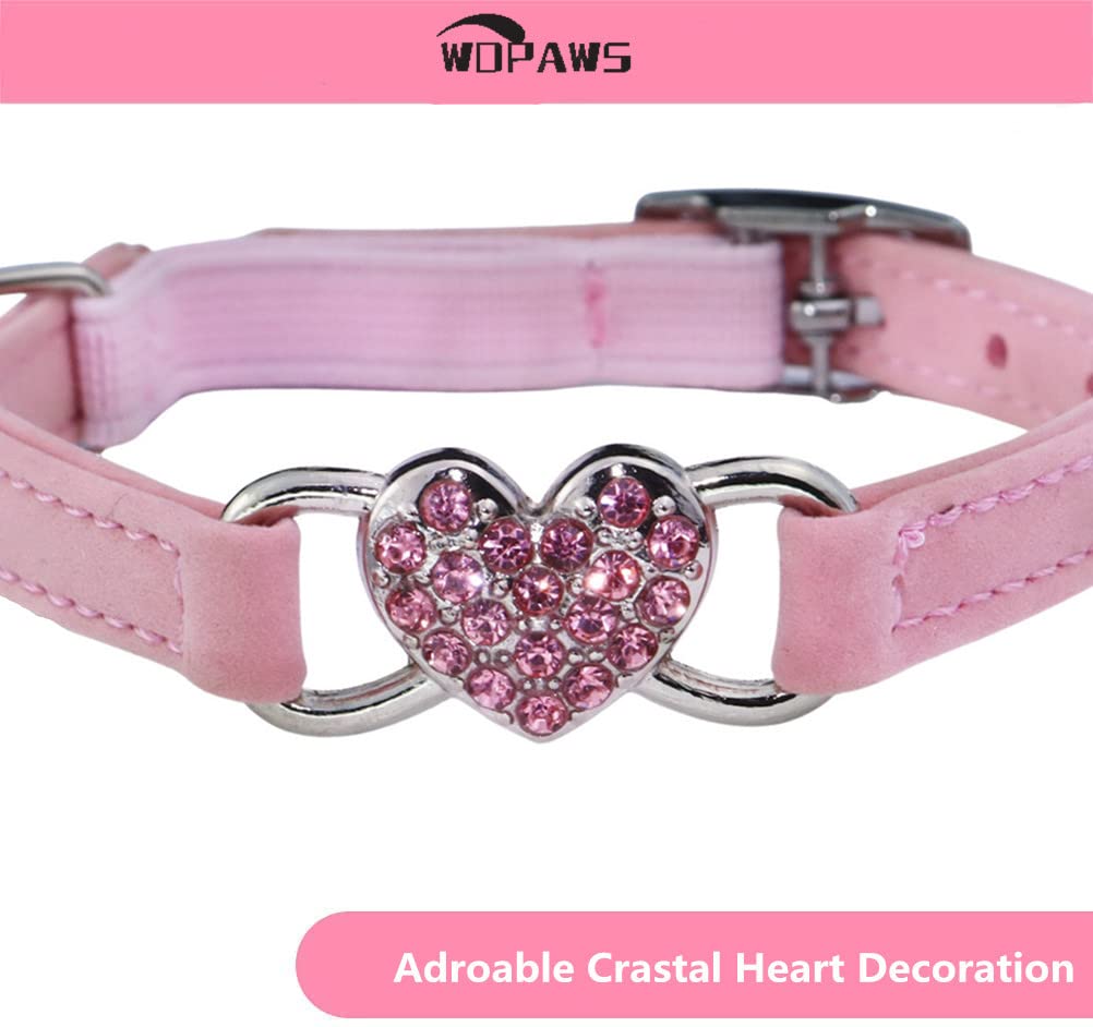 Wdpaws Heart Bling Cat Collar With Safety Belt And Bell Adjustable 8-10 Inches For Kitten Cats (Black+Pink)