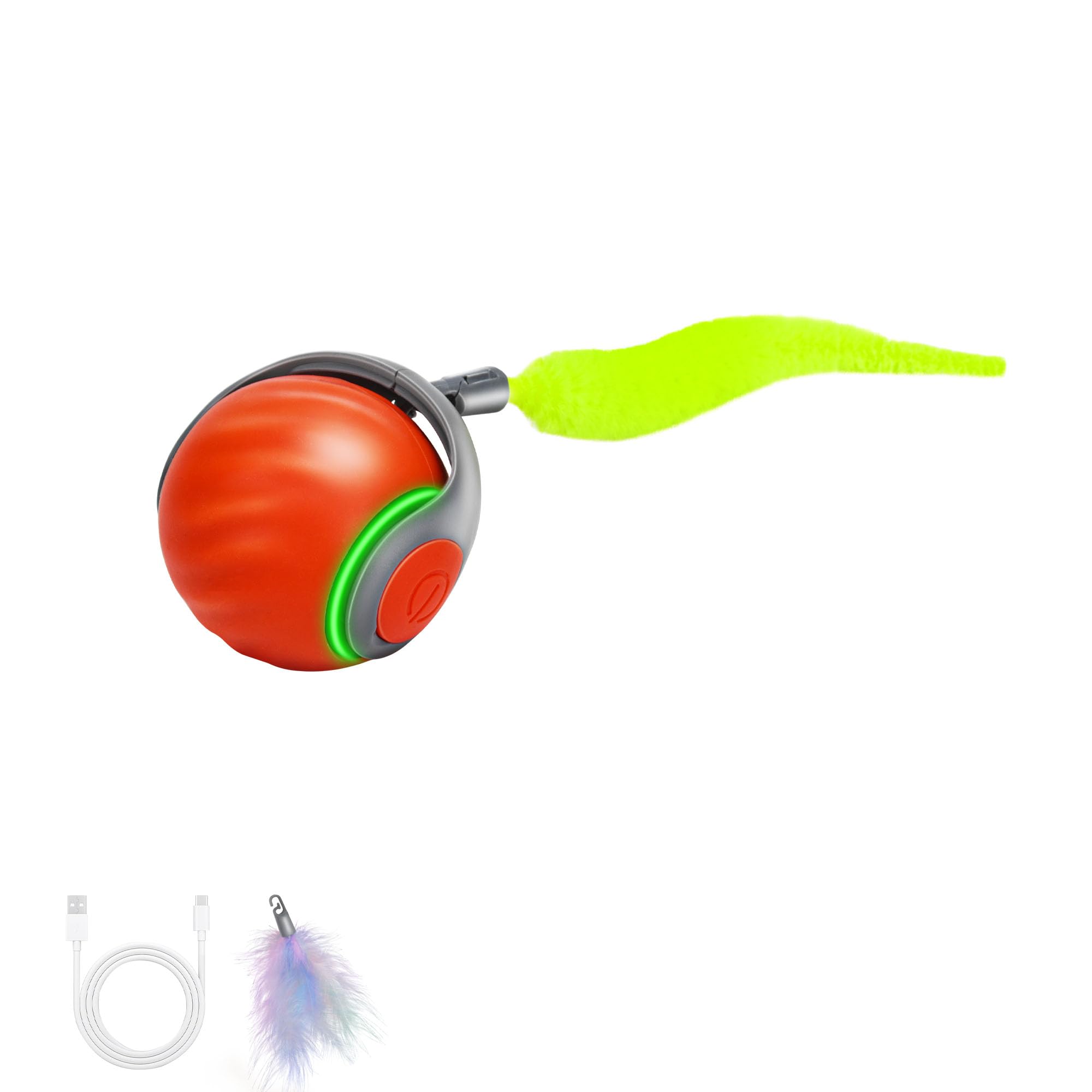 Qkoqko Speedy Tail 2.0 Interactive Cat Toy - Smart Self-Rolling Cat Ball With Feather Tail, Automatic Moving Motorized Toy For I