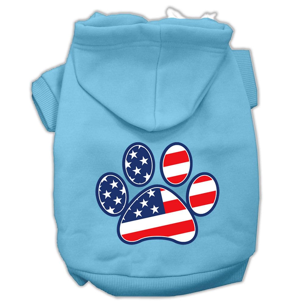 Pet Dog & Cat Hoodie Screen Printed, 'Patriotic Paw' Baby Blue 2Xl (20-25 Lbs.)