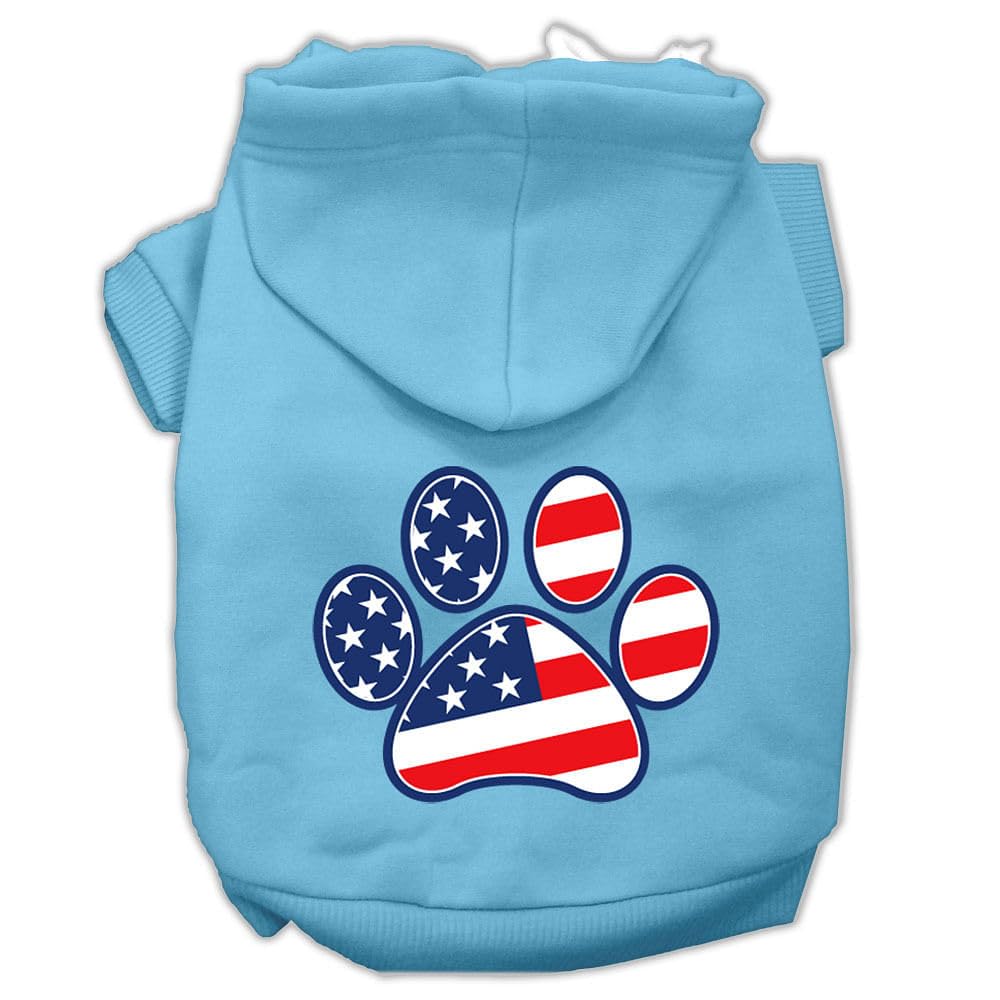 Pet Dog & Cat Hoodie Screen Printed, 'Patriotic Paw' Baby Blue Sm (3-6 Lbs.)