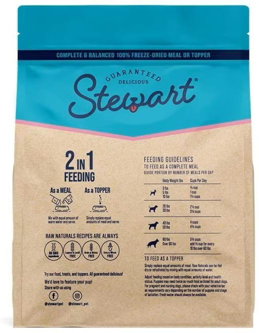 Stewart Raw Naturals Freeze Dried Raw Dog Food or Meal Topper, Chicken and Salmon Recipe, 8 Ounce Bag, Complete and Balanced Nut