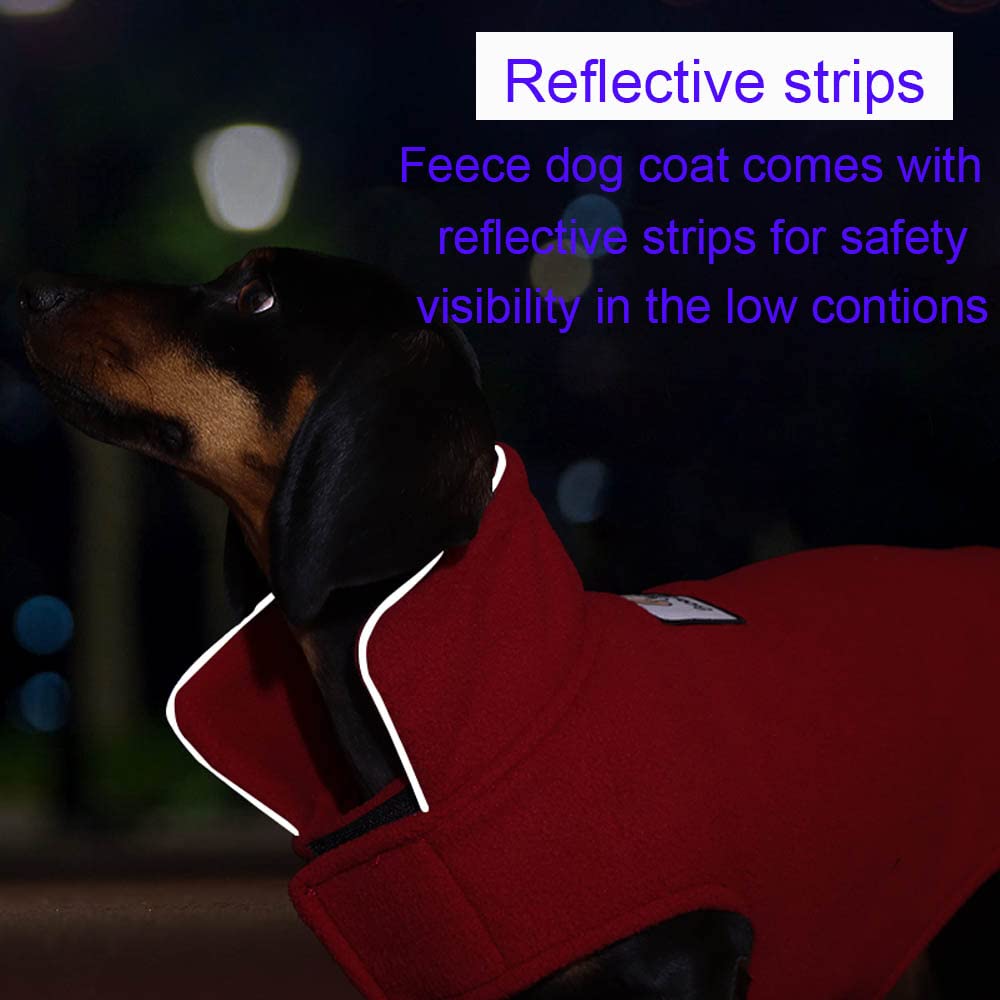 Fleece Dog Coat Pet Jacket Reflective For Cold Weather For Extra Large To Small Pets(Red,S)