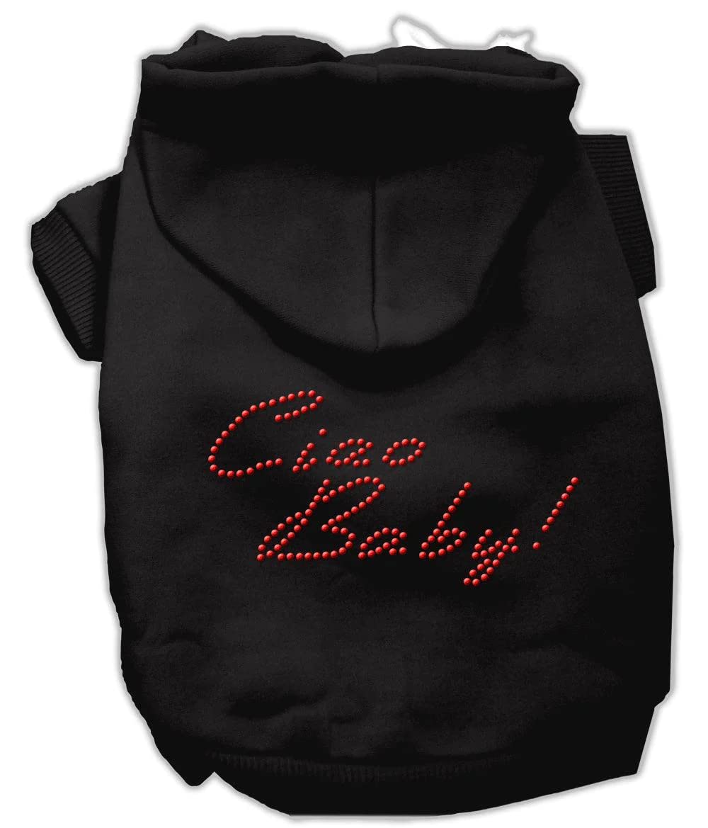 Pet, Dog & Cat Hoodie Rhinestone, &quot;Ciao Baby&quot; Cream SM (3-6 lbs.)