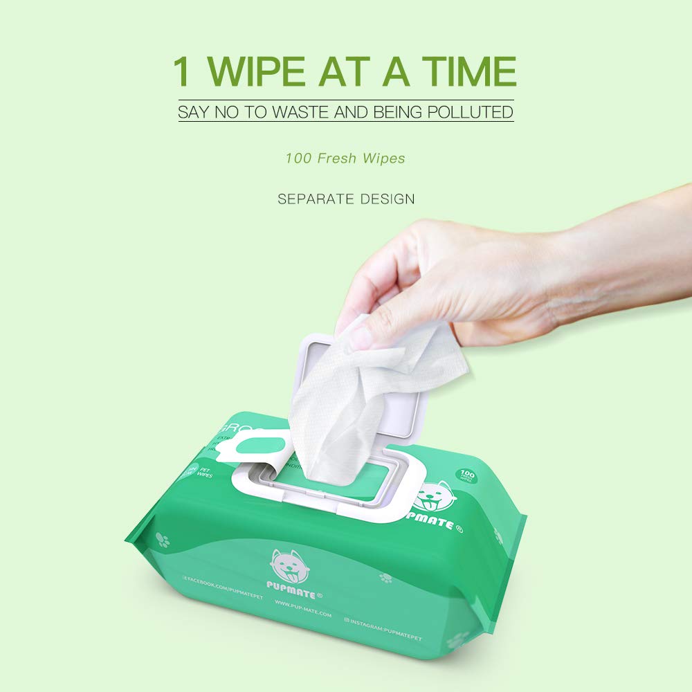 PUPMATE Pet Wipes for Dogs & Cats, Extra Moist & Thick, 300 Counts, Aloe Vera, 3 Pack