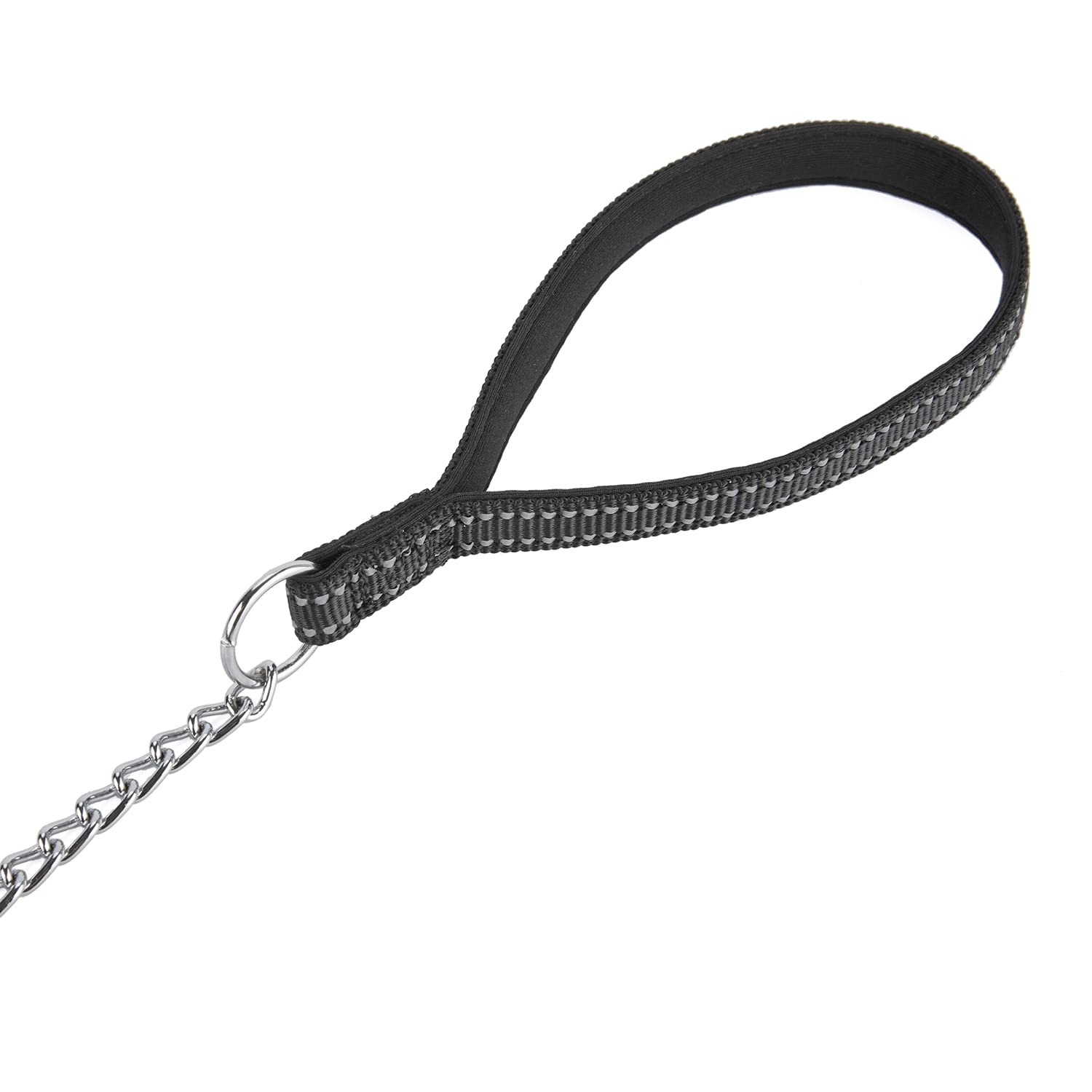 Petiry Chew Proof Metal Chain Leash,Nylon Handle With Soft Neoprene Padding And Reflective Stripe For Medium Dogs.(M, Black Hand