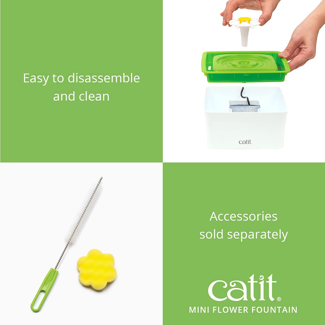 Catit 2.0 Mini Flower Drinking Fountain – Cat Water Fountain With Triple Filter And Ergonomic Drinking Options,Green