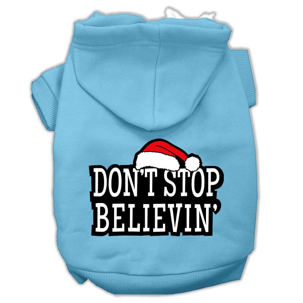 Christmas Pet Dog & Cat Hoodie Screen Printed, Don't Stop Believin Baby Blue XS (0-3 lbs.)