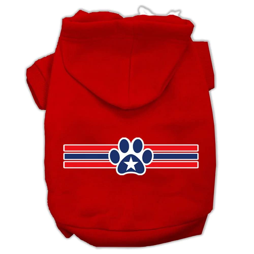 Pet Dog & Cat Hoodie Screen Printed, 'Patriotic Star Paw' Red Xs (0-3 Lbs.)