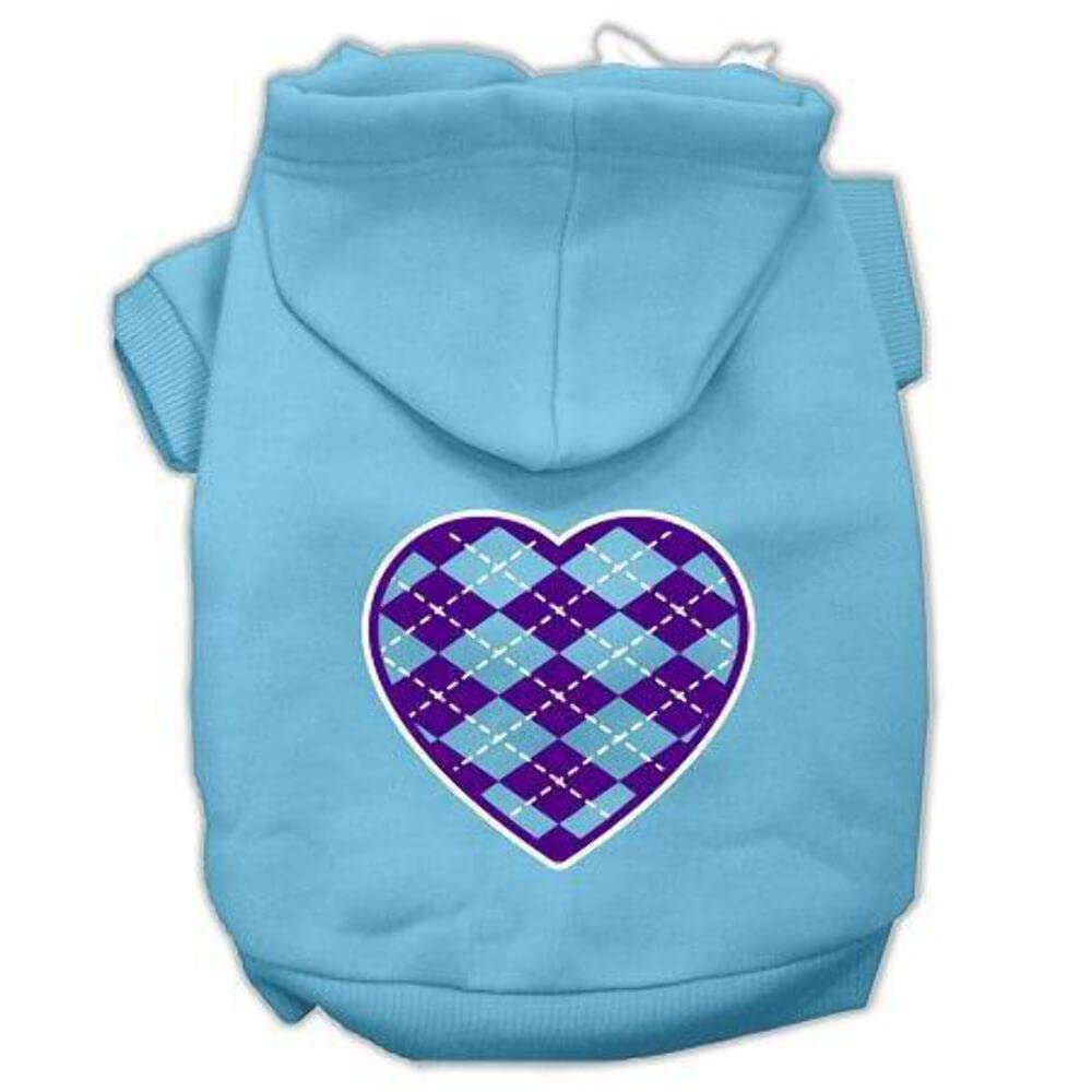 Pet Dog & Cat Hoodie Screen Printed, 'Purple Argyle Heart' Cream Xl (14-20 Lbs.)