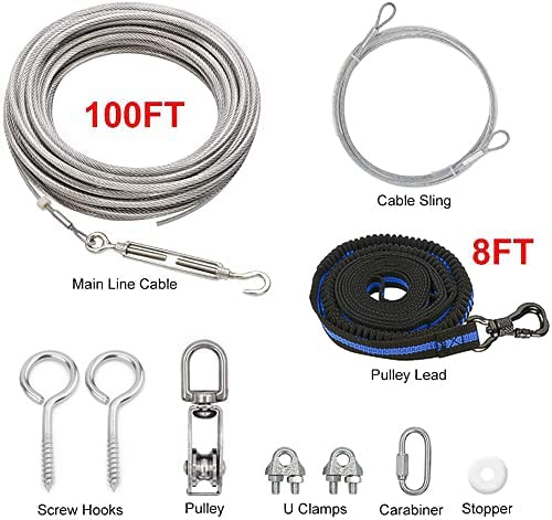 Xiaz Dog Tie Out Cable, 100Ft Dog Trolley Runner Cable For Dogs Up To 250Lbs, Dog Lead For Yard, Camping, Outdoor, With 8 Ft Nyl