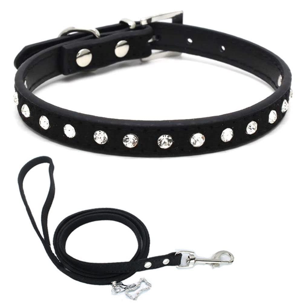 Puppy Dog Collar And Leash Set With Crystal Diamond Colorful Bling Girl Puppy Cat Collars Black Xxs