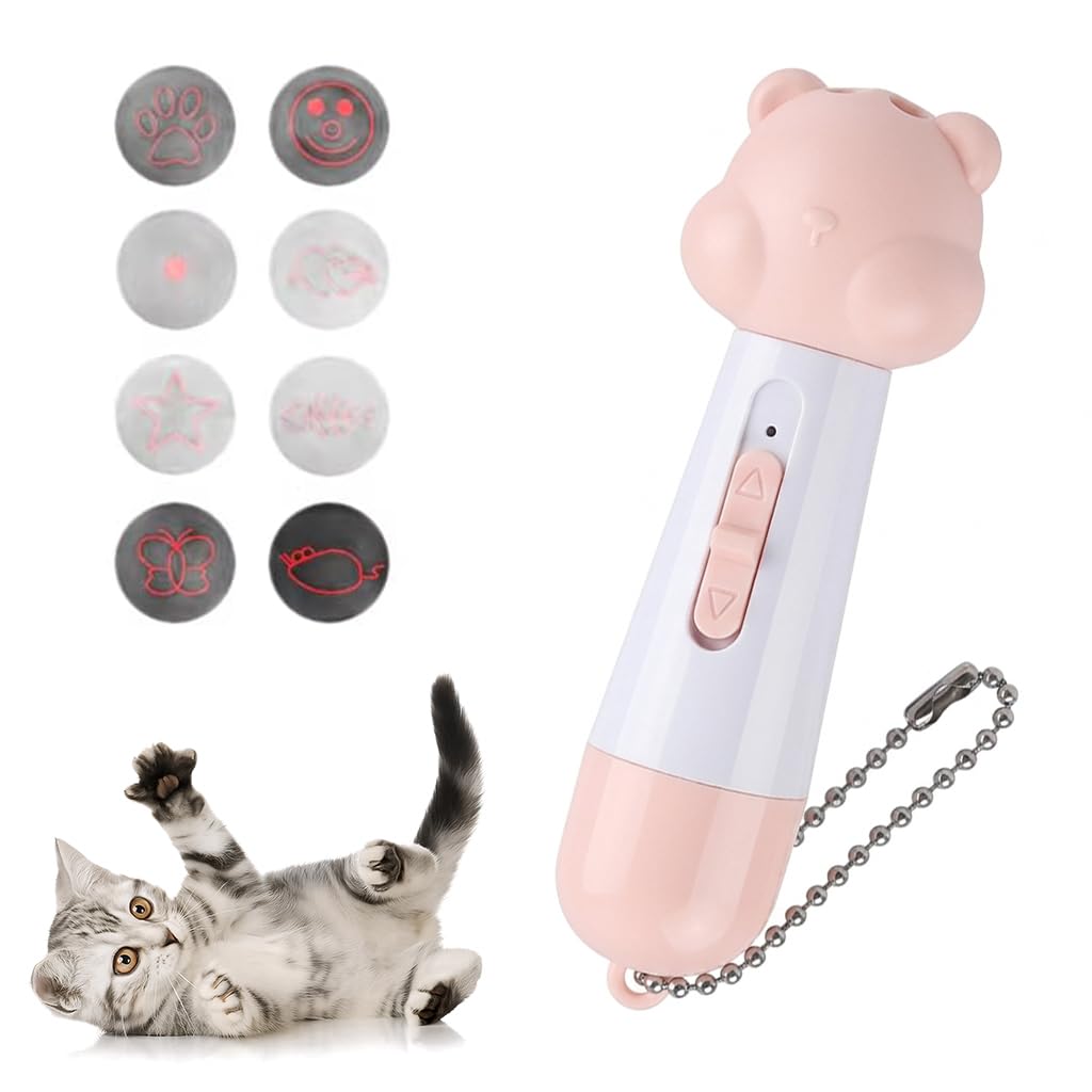Qpets Usb Cat Laser Toy, Cartoon Interactive Cat Teaser Light With 8 Projection Patterns & Uv Purple Light, Fish Paw Butterfly S
