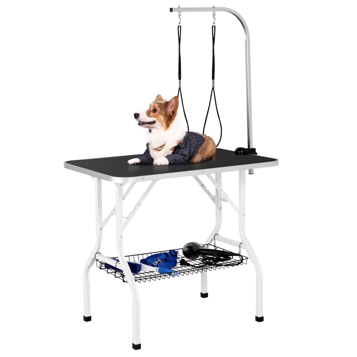 Yaheetech Professional 36-inch Foldable Pet Grooming Table with Arm & Noose & Mesh Tray, Maximum Capacity Up to 220lbs