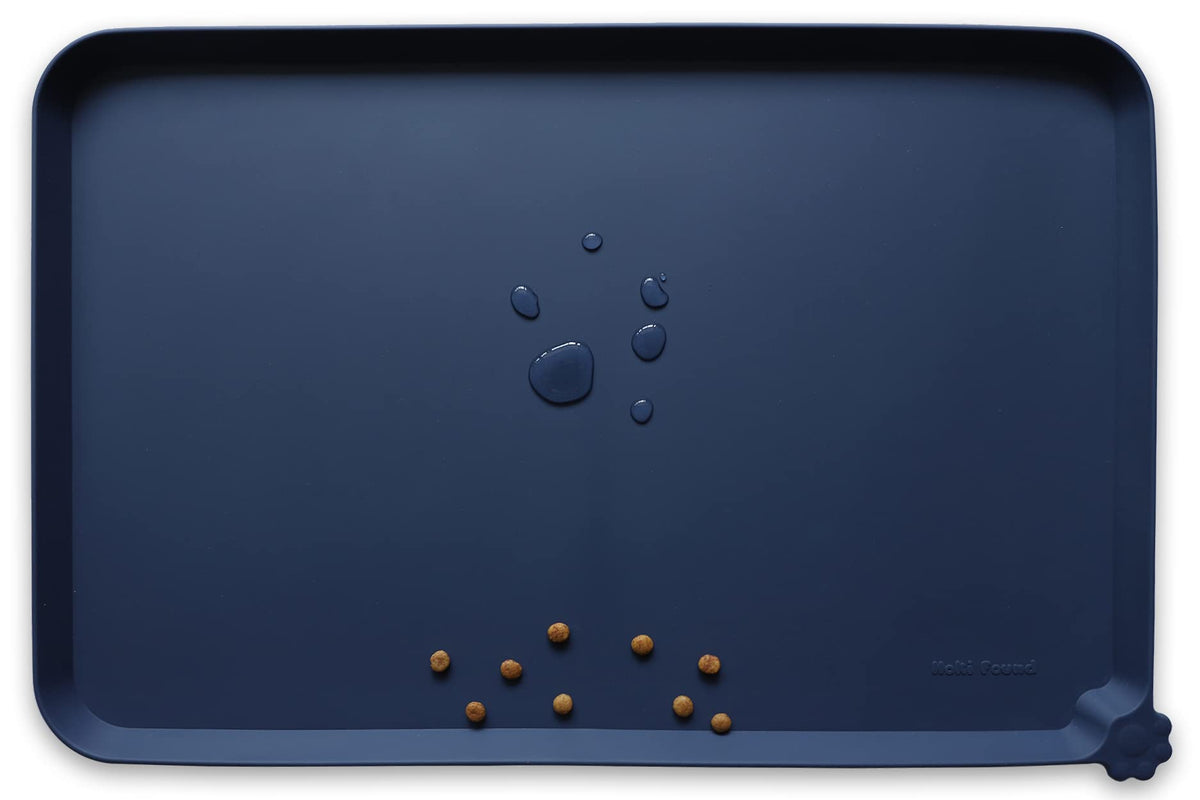 Hoki Found X-Large Silicone Pet Feeding Mats - Non Slip Dog Cat Bowl Mats - Waterproof, Suitable For Carpet - French Navy