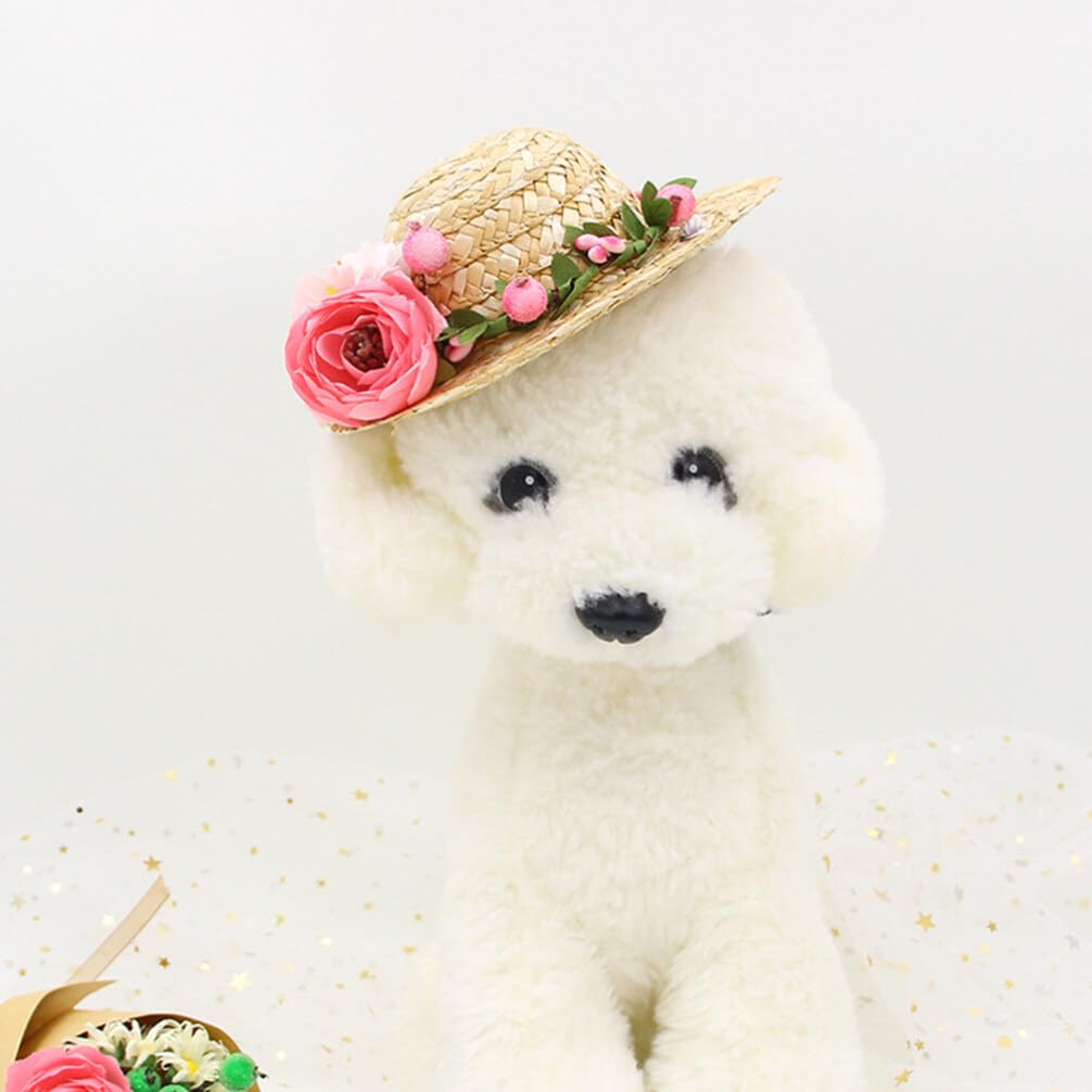 Toddmomy Dog Hawaii Straw Hat Pet Dog Straw Hat Spring Summer Sun Hat with Flower Puppy Daisy Beach Hat Woven Sun Bucket Cap for