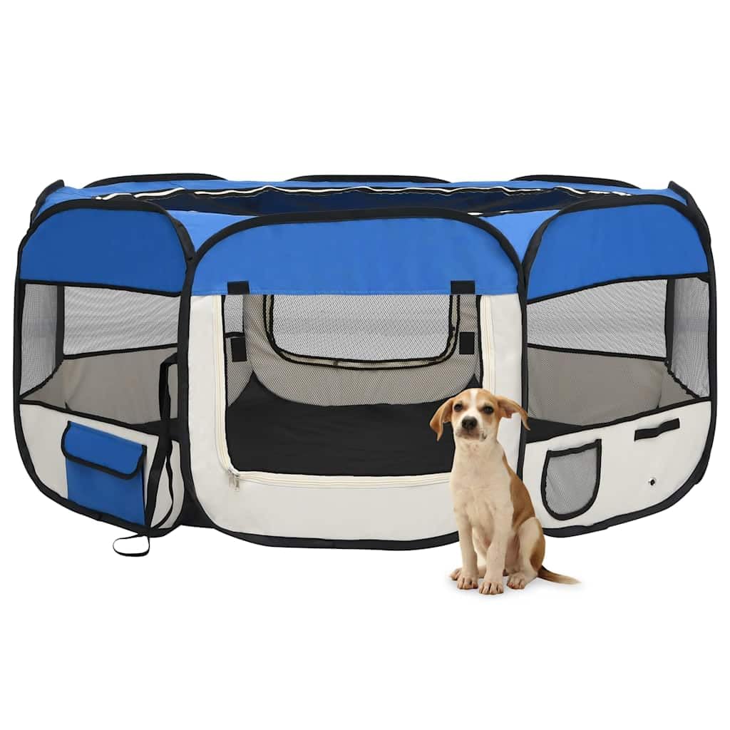 Foldable Dog Playpen with Carrying Bag Blue 57.1x57.1x24