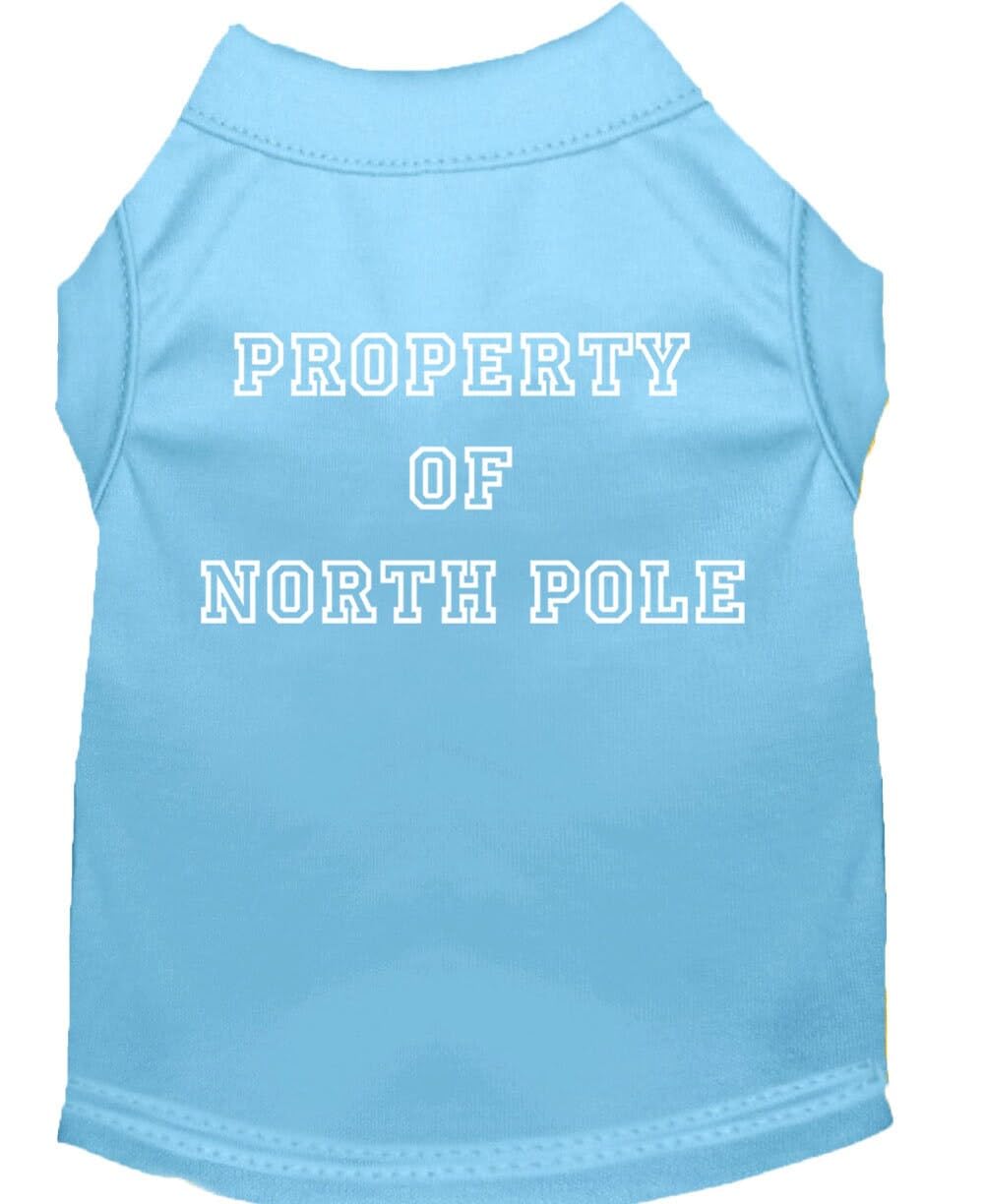 Christmas Screenprinted Dog Shirt, 'Property Of North Pole' Baby Blue Xs (0-3 Lbs.)