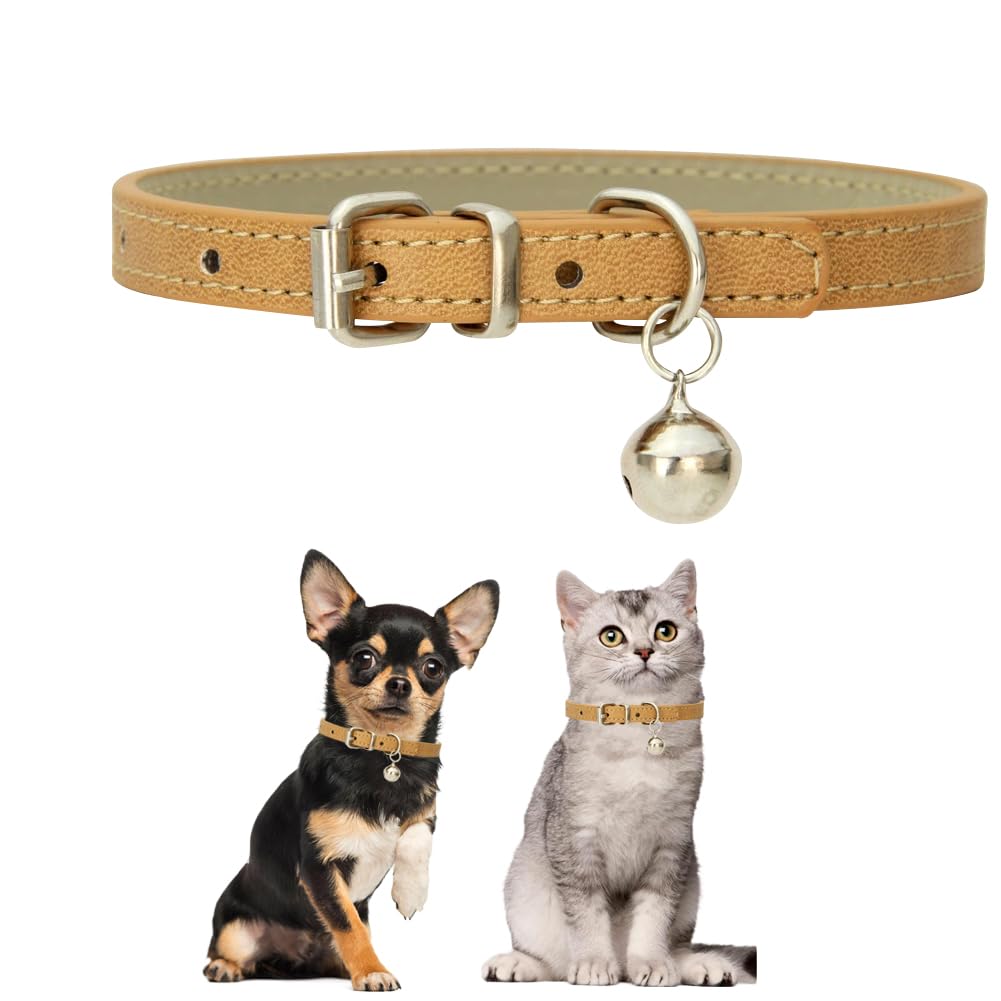Puppy Dog Collar With Bell,Kitten Collars With Bell,Soft Pu Leather Dog Collar Bells Adjustable Buckle For Xxs Extra Small Mediu