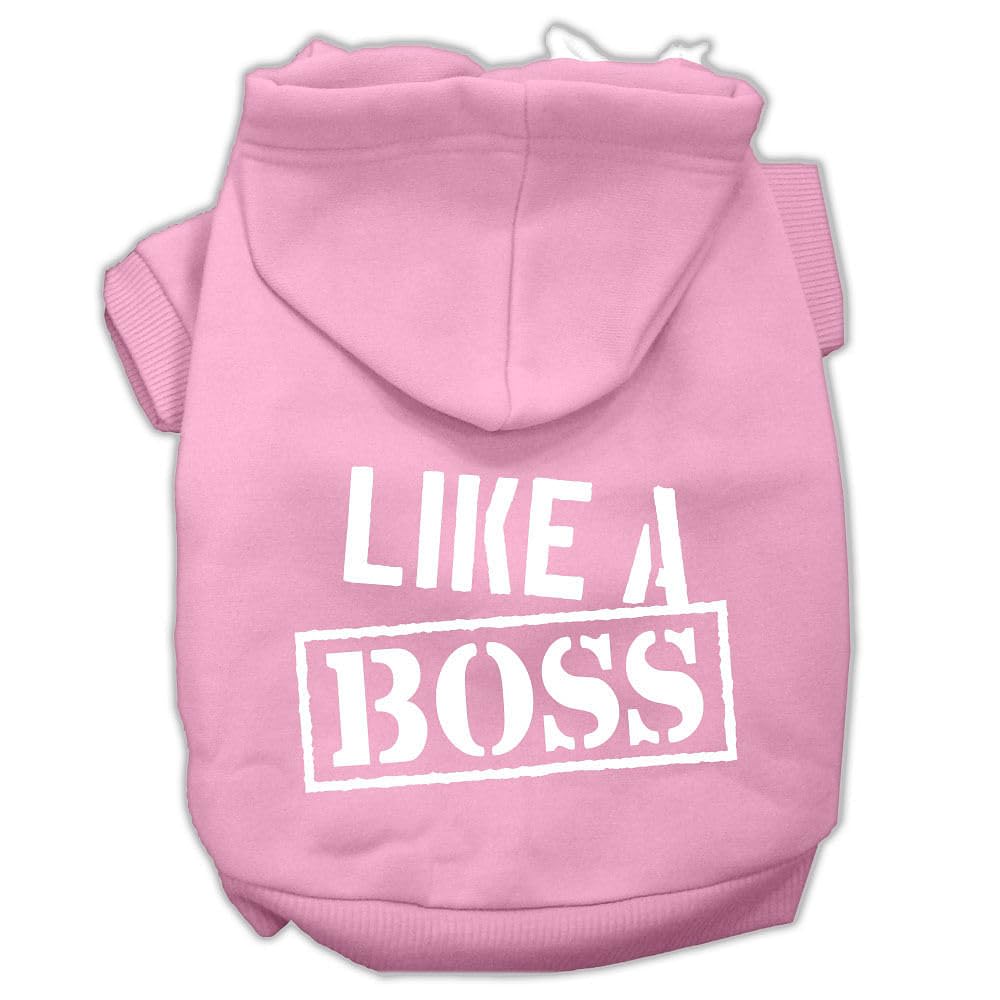 Pet, Dog & Cat Hoodie Screen Printed, 'Like A Boss' Light Pink Md (6-10 Lbs.)