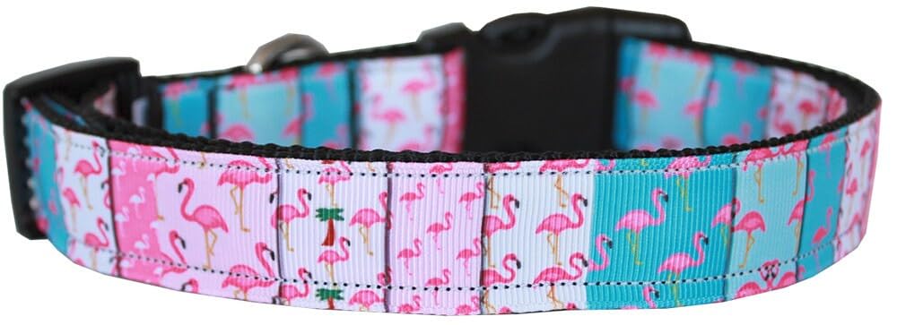 Pet Dog & Cat Nylon Collar or Leash, &quot;Flamingo Fun&quot; MD Collar