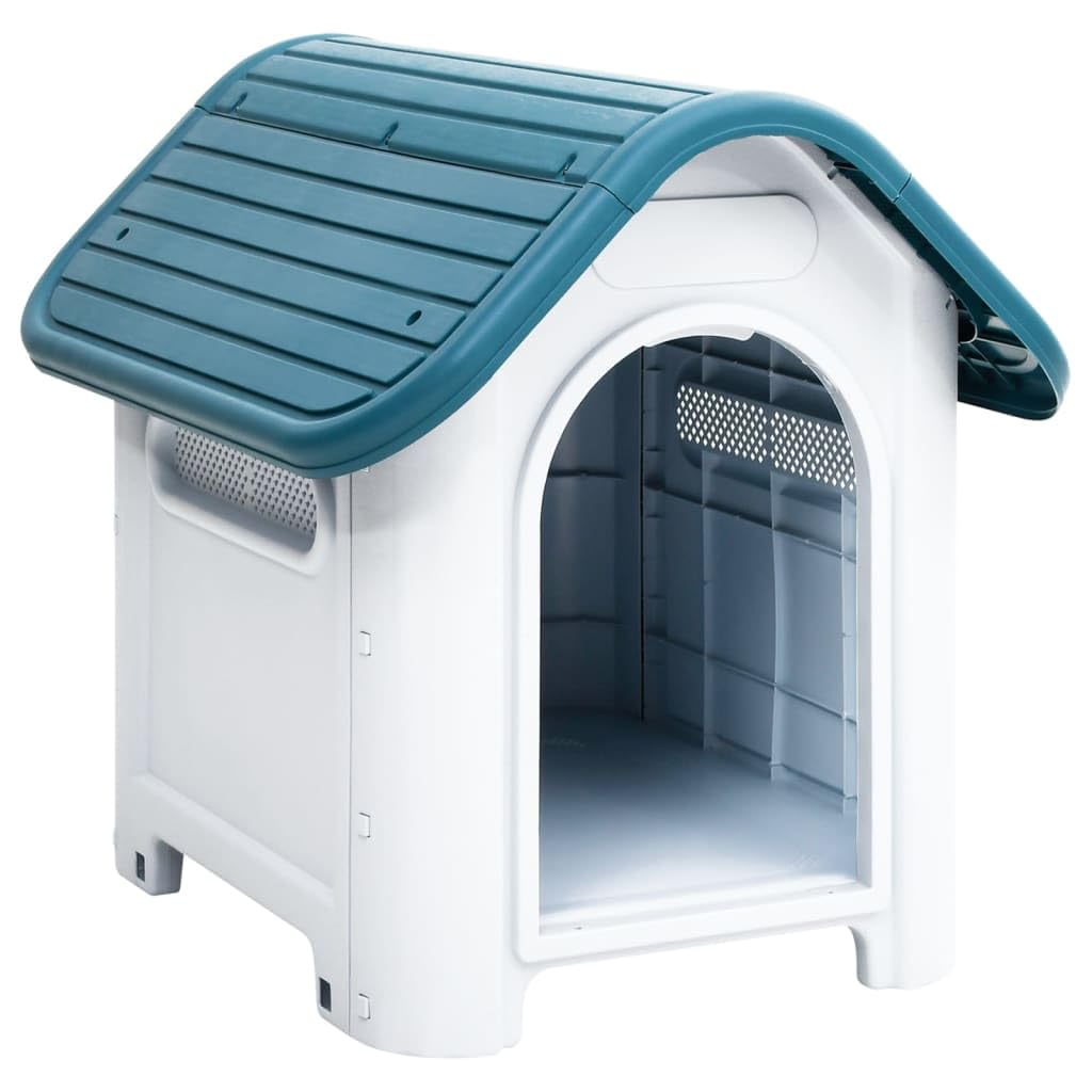 vidaXL Dog House - Blue, Polypropylene Dog Kennel with Raised Floor and Ventilated Design, Outdoor Use, Dimensions 23.2x29.5x26
