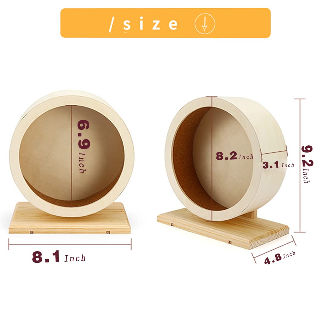 Antiai Hamster Wooden Silent Wheel, Small Animal Exercise Wheel Accessories, Quiet Spinner Hamster Running Wheels Toys For Hamsters,Guinea Pig, Gerbils, Mice And Other Small Pets,8.2' Medium Size