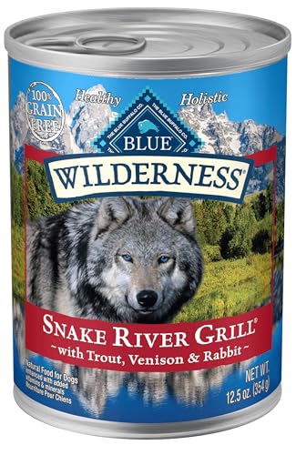 Blue Buffalo Wilderness Snake River Grill Natural High Protein Wet Food for Adult Dogs, Trout, Venison & Rabbit, 12.5-oz Cans, 1