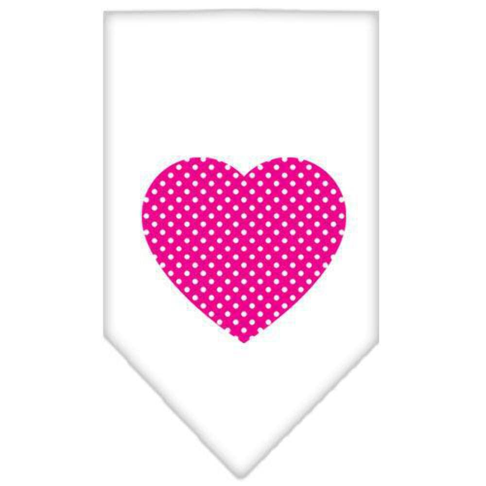 Pet and Dog Bandana Screen Printed, "Pink Swiss Dot Heart" Cocoa Large