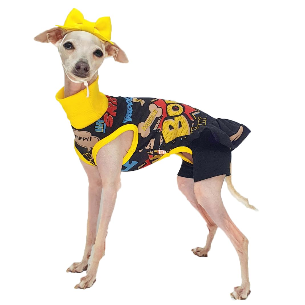 D Doggy Star Italian Greyhound Clothes Stretchable Bow Leggings One-Piece Whippet For Dog (M,Ops Bow Black)
