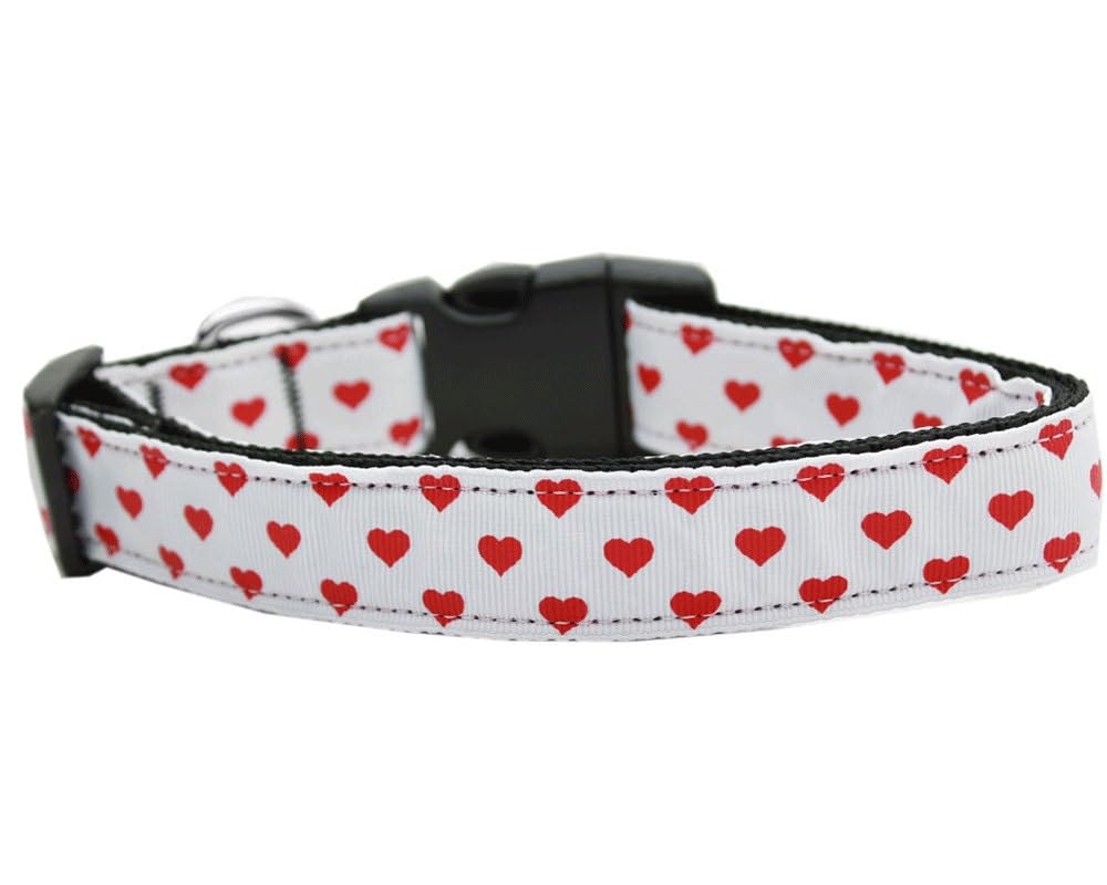 Pet Dog & Cat Nylon Collar or Leash, &quot;White and Red Dotty Hearts&quot; LG Collar