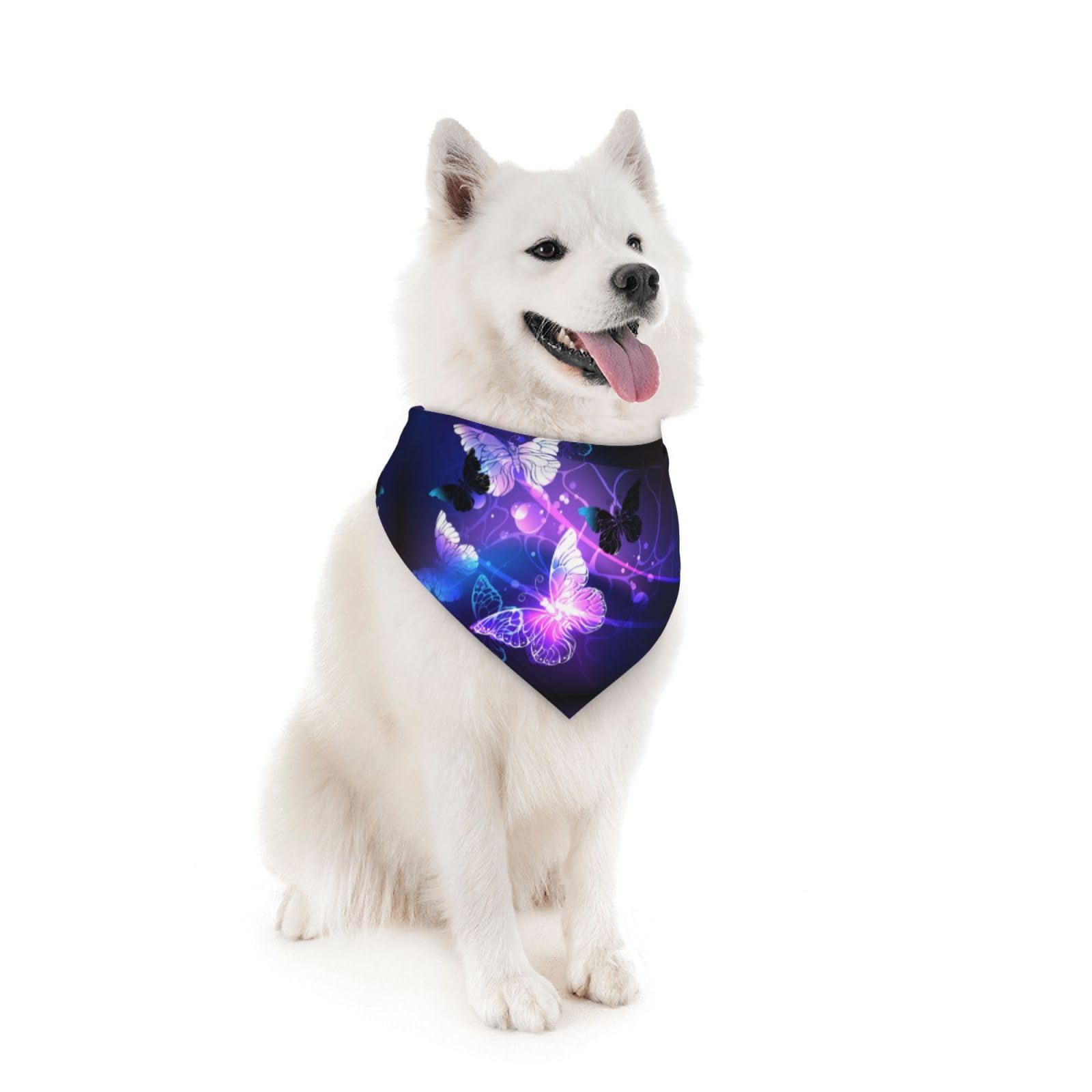 Glowing Night Butterflies Dog Bandana Scarf Triangle Bibs Pet Accessories Cat Kerchief White25 One Size