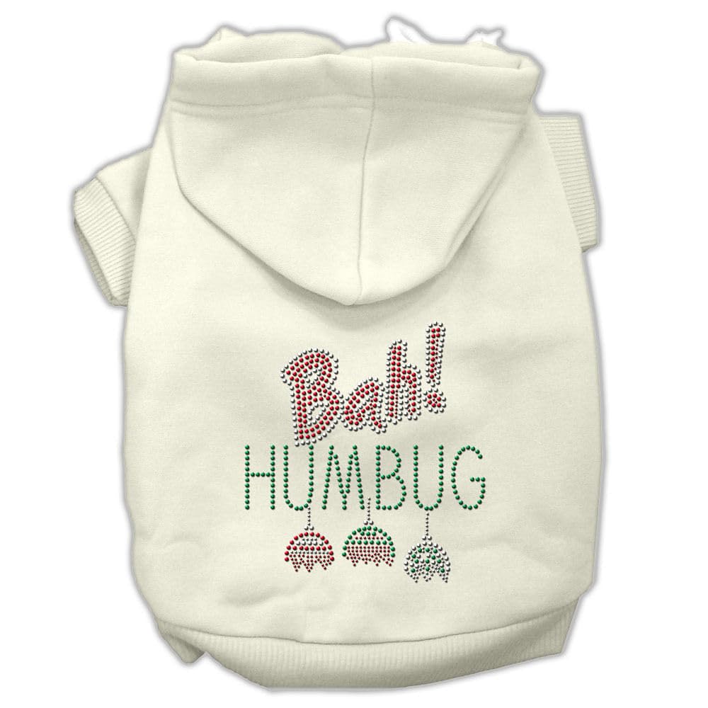 Christmas Pet Dog & Cat Hoodie Rhinestone, 'Bah Humbug' Cream Xs (0-3 Lbs.)